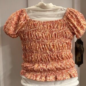Old Navy Girls Puff Sleeve Floral Print Smocked Top Size L 10/12